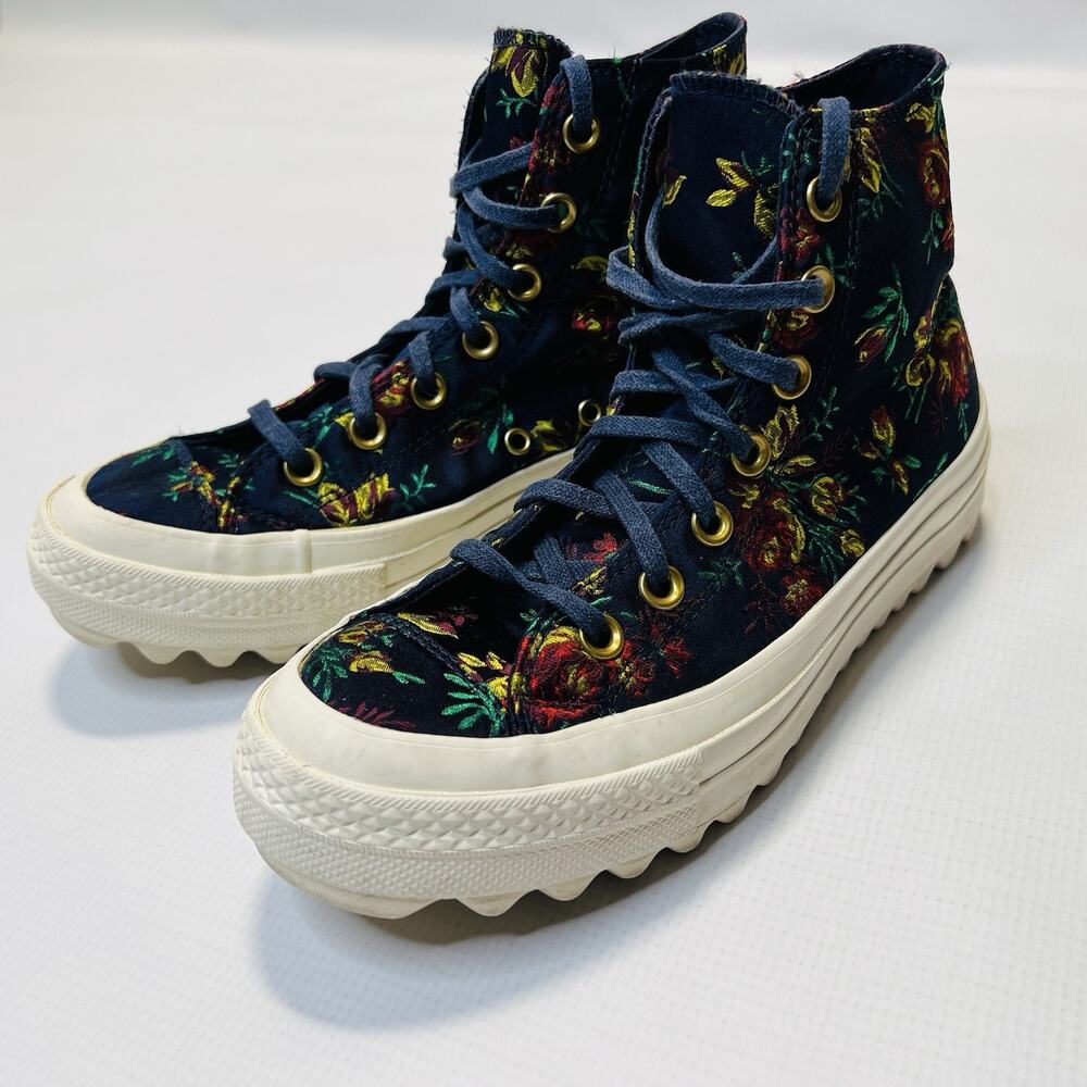 Converse Platform Hi Top Shoes Women’s Size 7.5 Blue Floral CTAS Lift Ripple